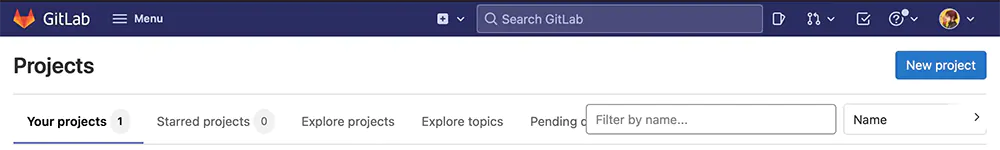 A screenshot of the GitLab New Project -button displayed on the user overview page