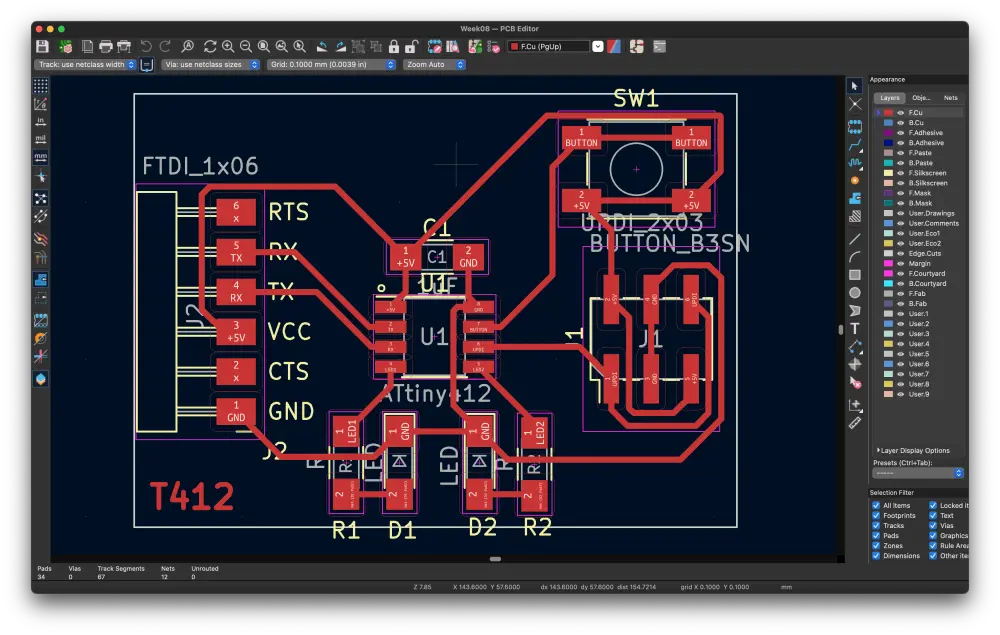 Final PCB design in KiCad