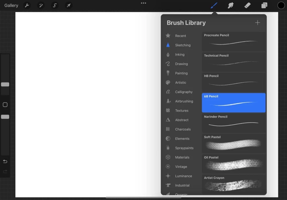 Procreate brush menu