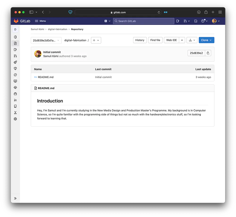 A screenshot of the overview page of our new GitLab project